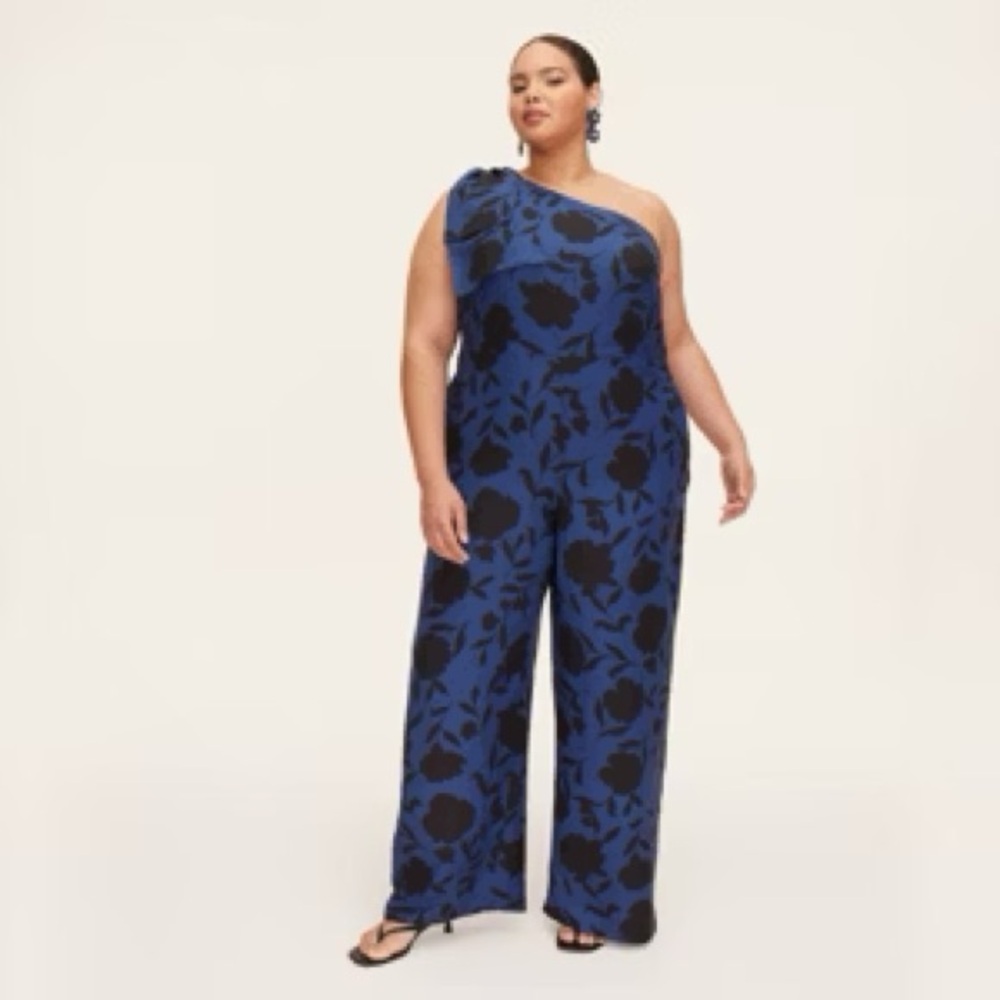 Kate Spade Target Blue and Black Floral One-Shoulder Jumpsuit